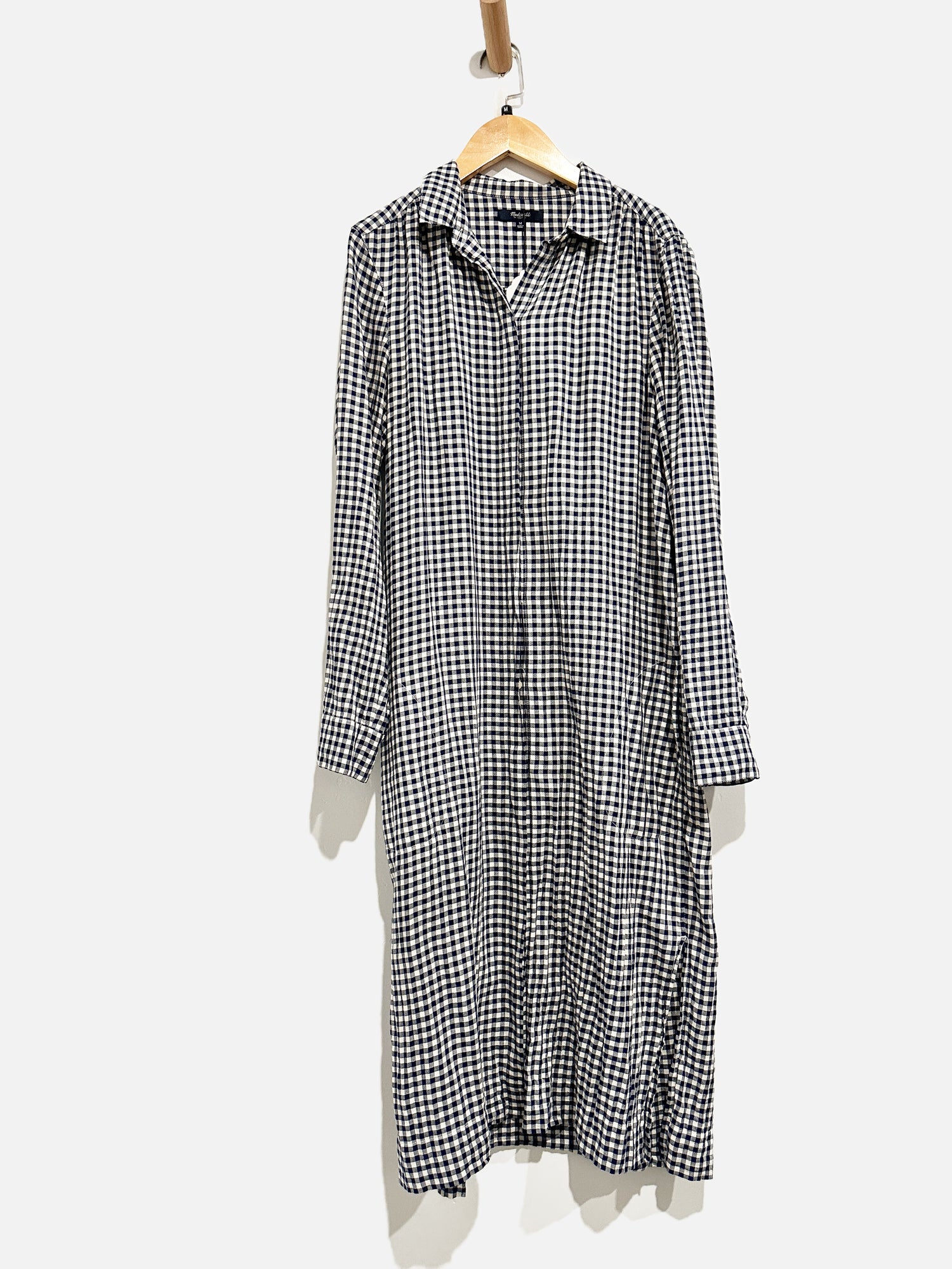 Madewell Blue and White Gingham Midi Dress - Medium