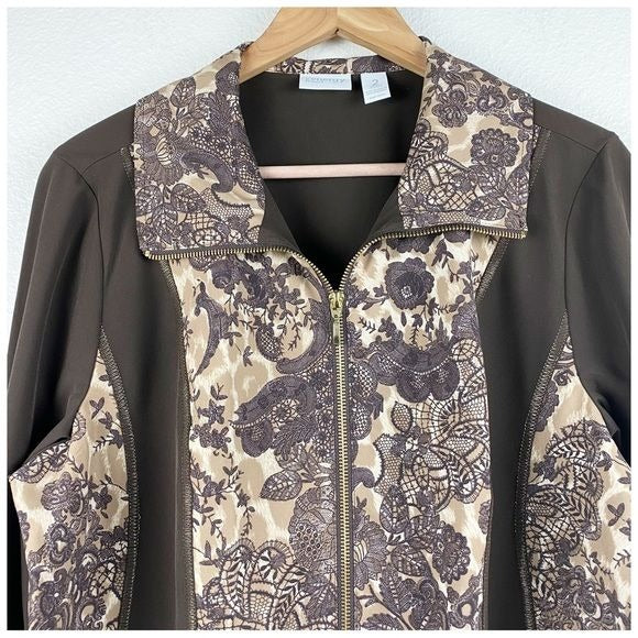 Zenergy by Chico's Brown Lace Print Jacket Size 2/Large