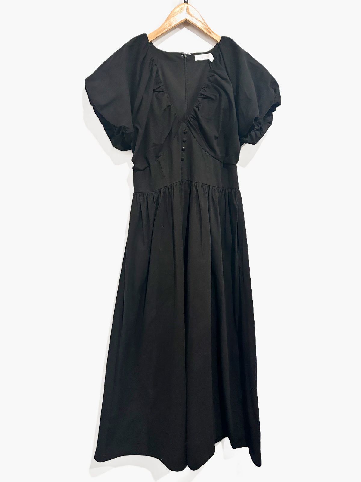 Avec Les Filles Black Puff Sleeve Midi Dress - 10