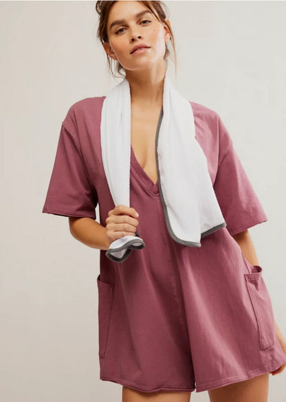 Free People Hot Shot Tee Reversible Burgundy Romper - Medium