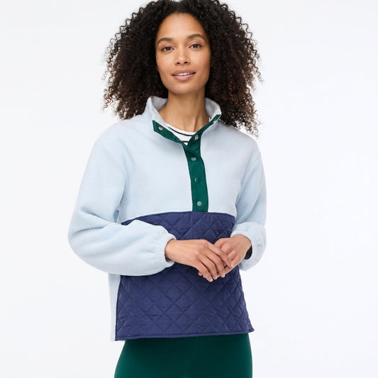 J.Crew Factory Blue Quilted Sherpa Half-Zip Pullover - Medium