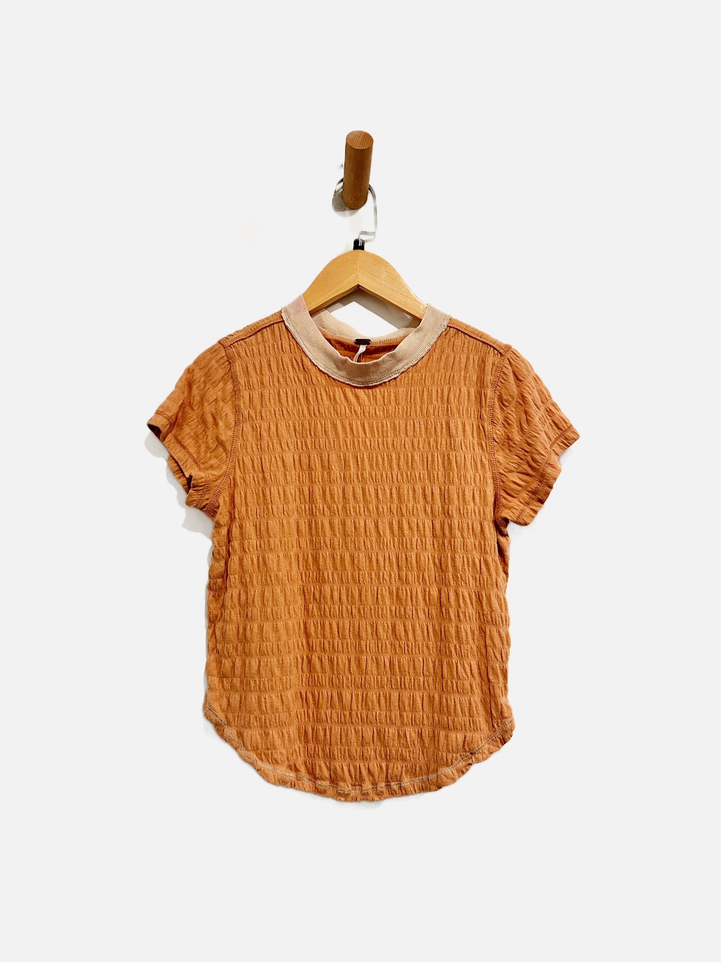 Free People Orange Ruched Tee - Small