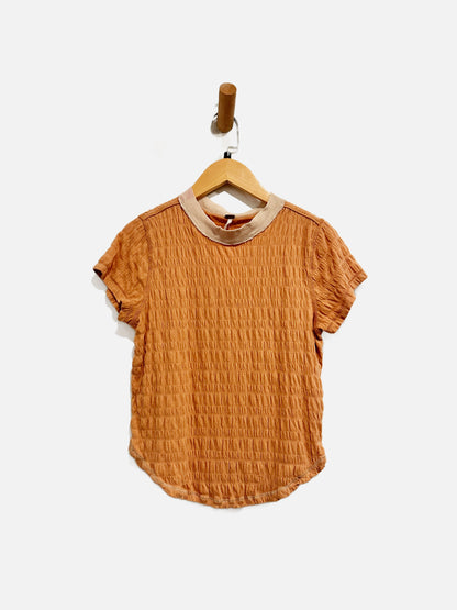 Free People Orange Ruched Tee - Small