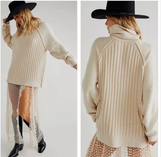 Free People Big City Cream Ribbed Turtleneck - XS