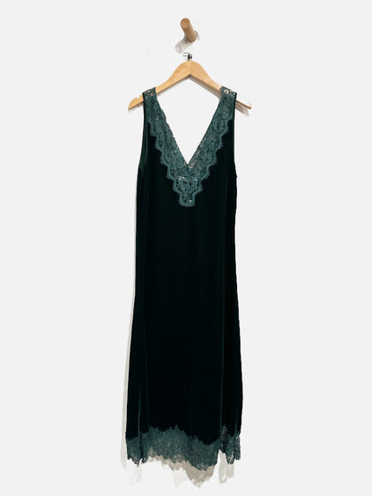 Zara Woman Green Velvet Midi Slip Dress - Medium