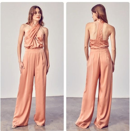 Do+Be Orange Satin Jumpsuit Size Large