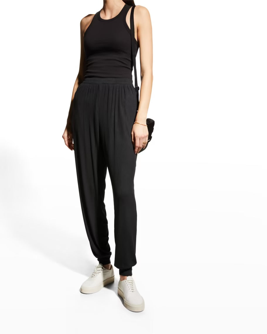 alo High-Waist Ribbed Whisper Pants in Black