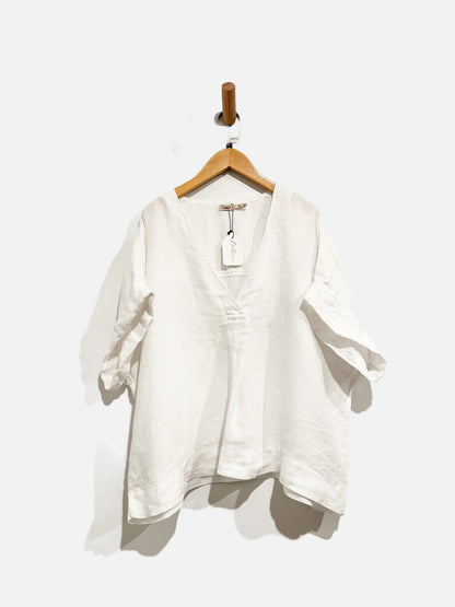 Faherty White Linen V-Neck Top - XL