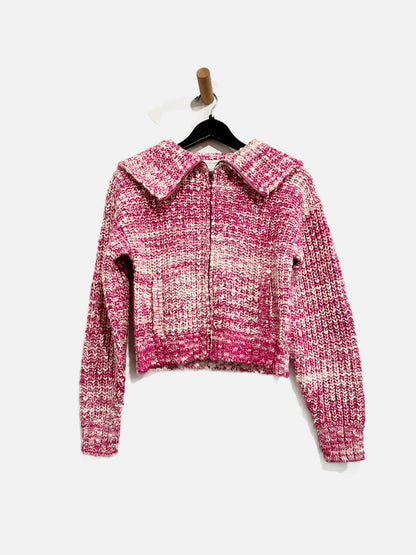 Sundance Pink and White Marled Zip Up Sweater - Small