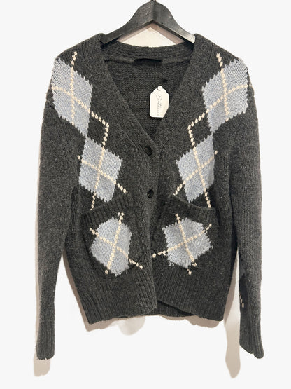Zara Gray Wool Argyle Cardigan - Small