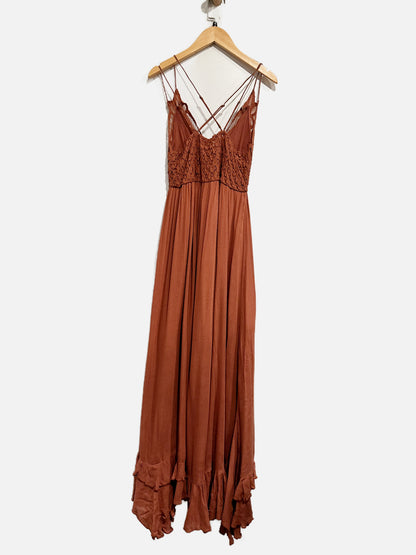 Free People Adella Maxi Slip Dress in Copper - XS