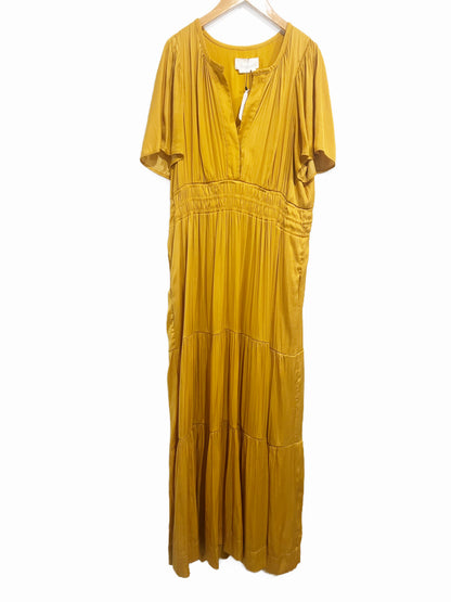 Anthropologie The Somerset Satin Maxi Dress in Mango - Large