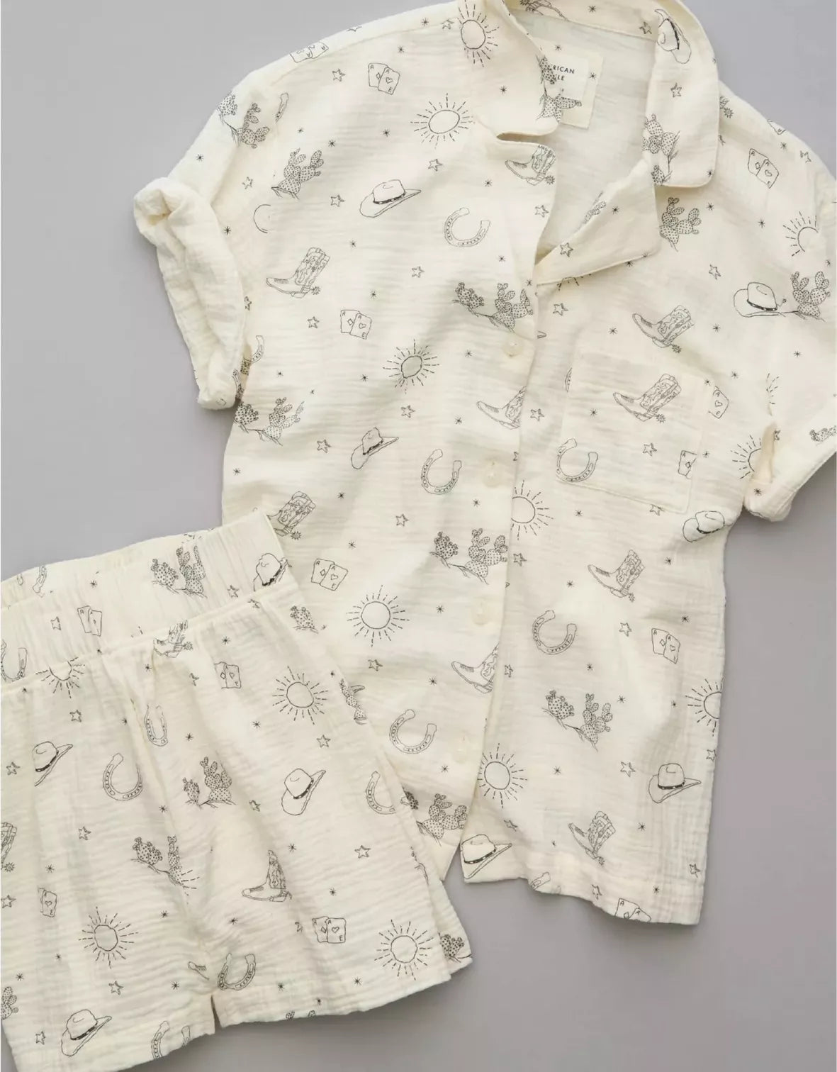 American Eagle White Western PJ Set-Small