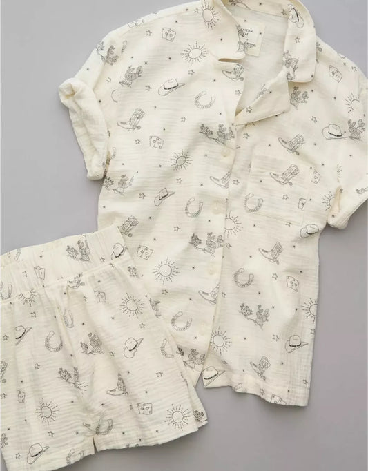 American Eagle White Western PJ Set-Small
