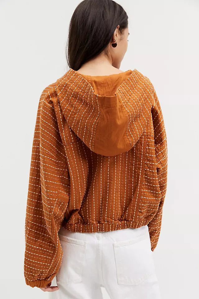 Anthropologie Hooded Contrast Stitch Jacket in Honey - Small