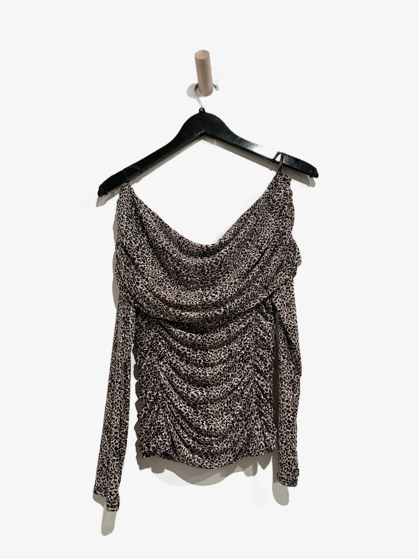 WHBM Off-The-Shoulder Mesh Top in Joyful Leopard Taupe - Medium