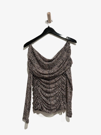 WHBM Off-The-Shoulder Mesh Top in Joyful Leopard Taupe - Medium