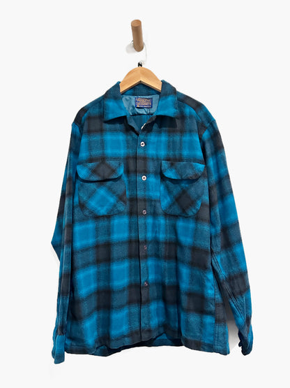 Pendleton Vintage Wool Board Shirt in Blue/Black Plaid - Medium