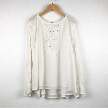 Joie Metta White Embroidered Blouse Size Small