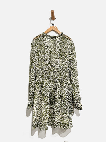 Zara Green Printed LS Dress - Medium