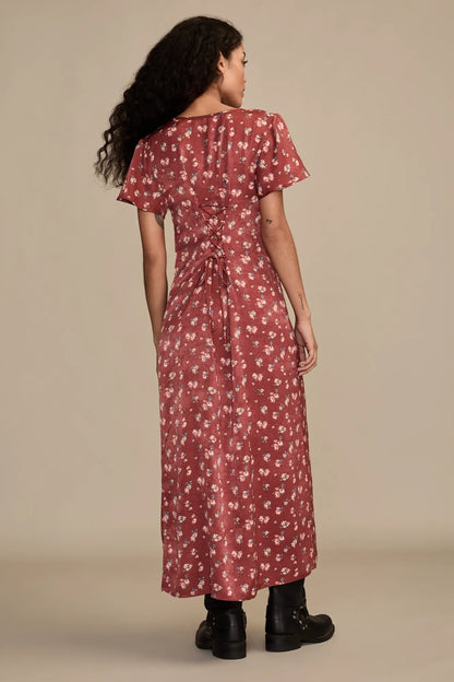 Lucky Brand Flutter Sleeve Midi Dress in Rust Multi - Small
