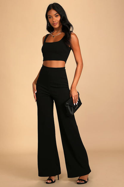 Lulus Only Tonight Black Two-Piece Wide Leg Pant Set - XS