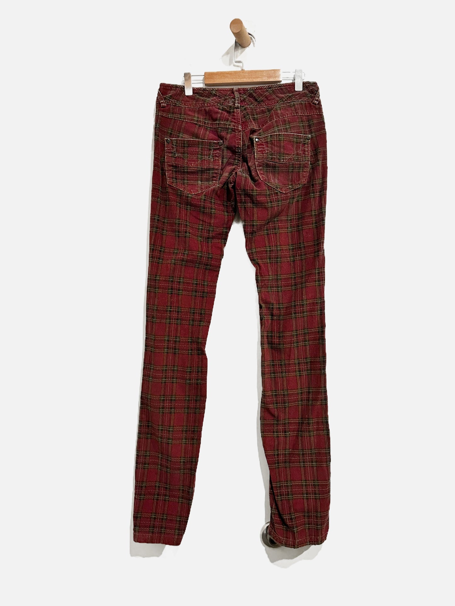 Free People Y2K Red Plaid Low Rise Skinny Jeans - 0