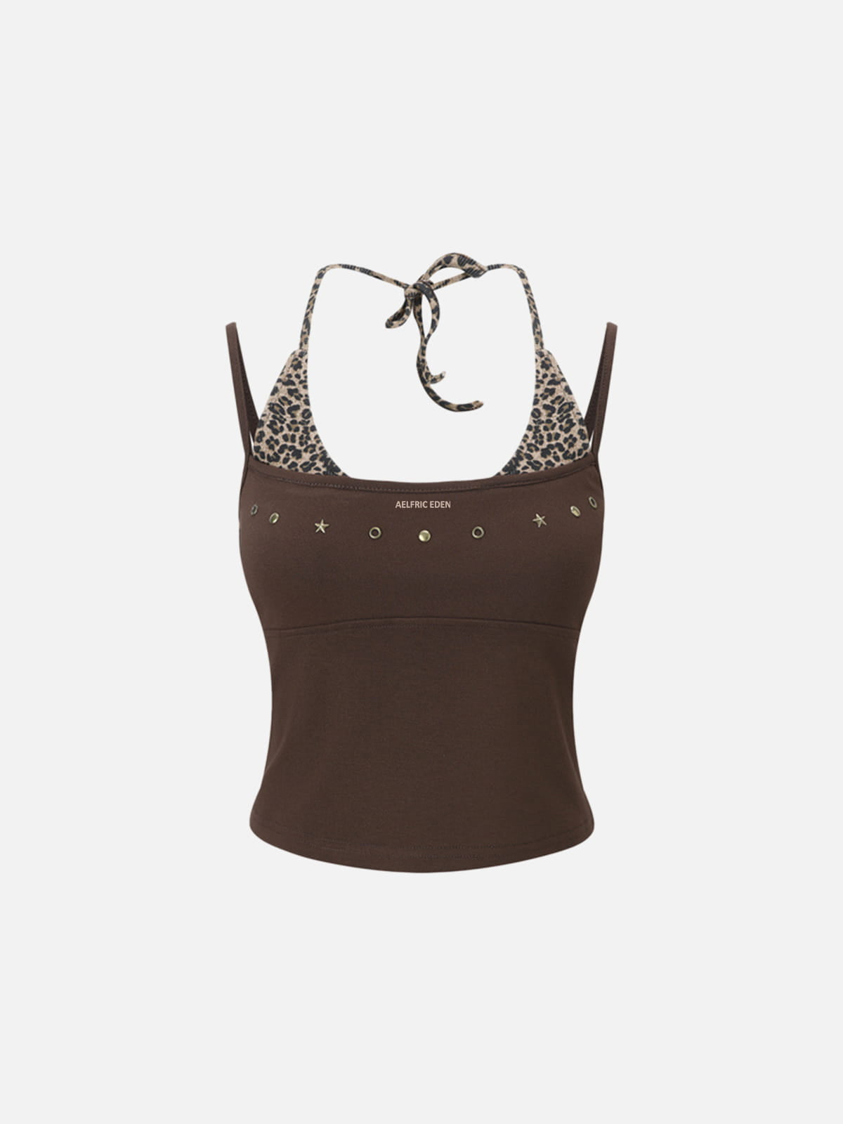 Aelfric Eden Brown Leopard Halter Studded Cami Top - Small