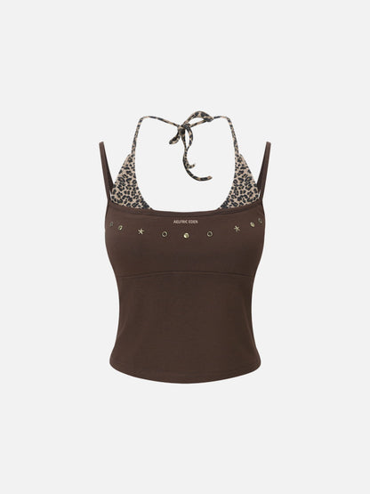 Aelfric Eden Brown Leopard Halter Studded Cami Top - Small