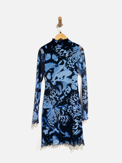 Nasty Gal NWT Blue and Black Mesh Bodycon Dress - 2