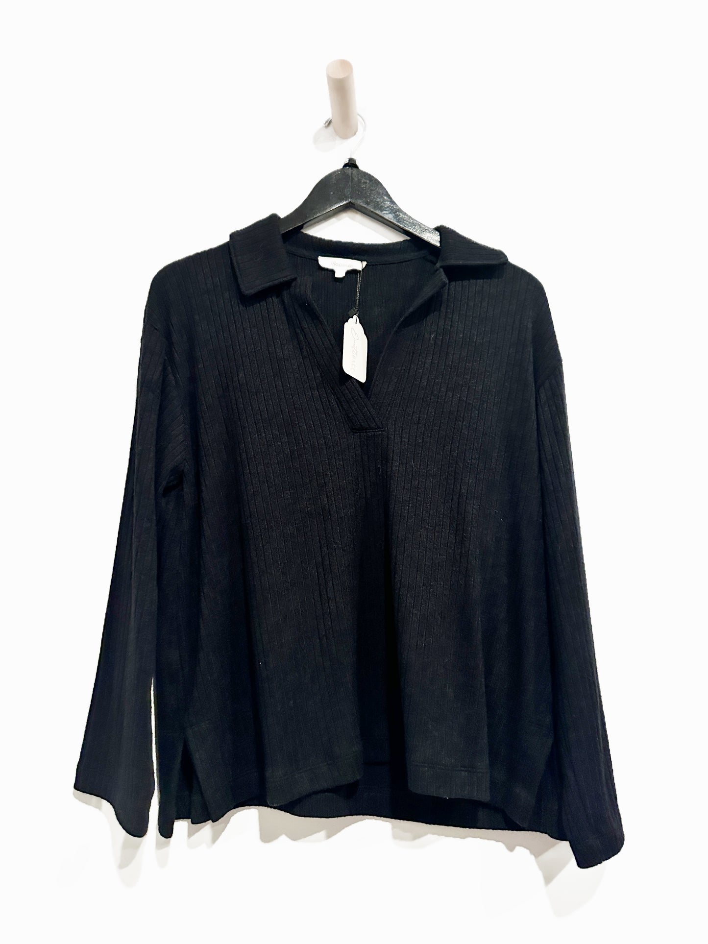 Madewell Relaxed Long-Sleeve Polo Tee in Jet Black - Small