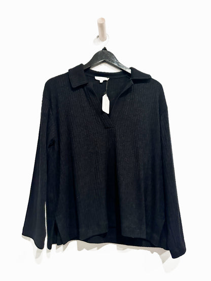 Madewell Relaxed Long-Sleeve Polo Tee in Jet Black - Small