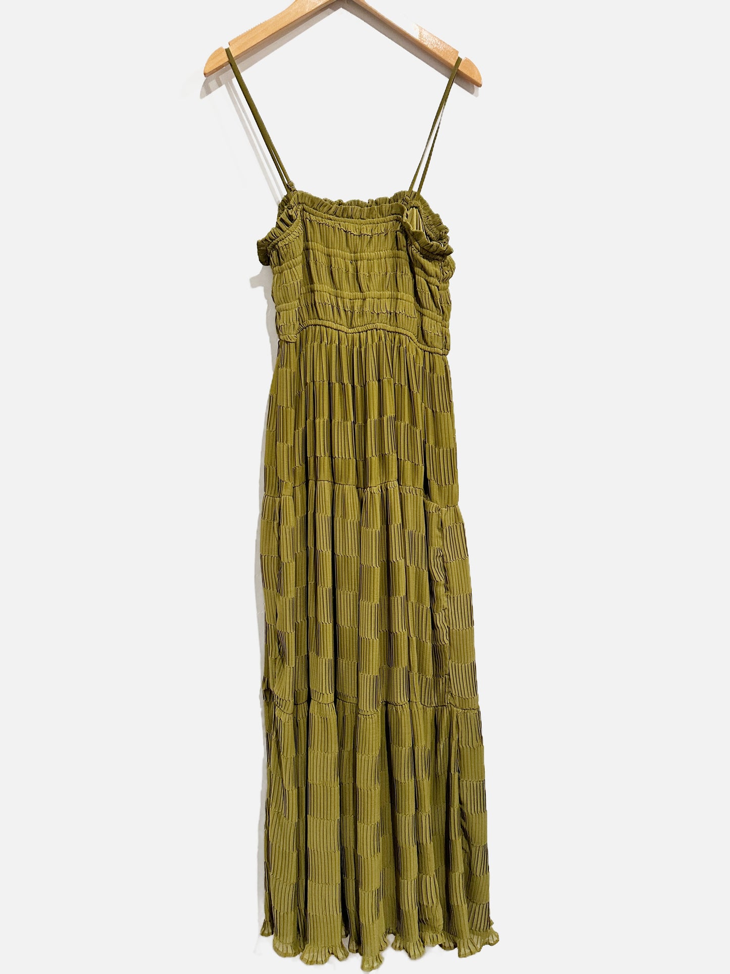 By The River Green Pleated Midi Dress -Small