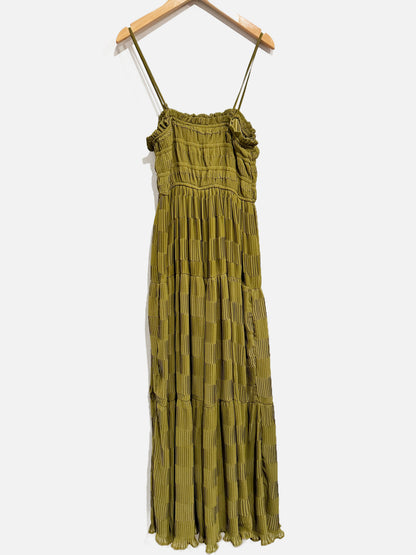 By The River Green Pleated Midi Dress -Small