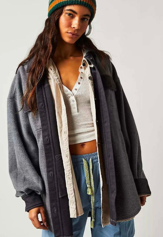 Free People Ruby Black Fleece Shacket - XS