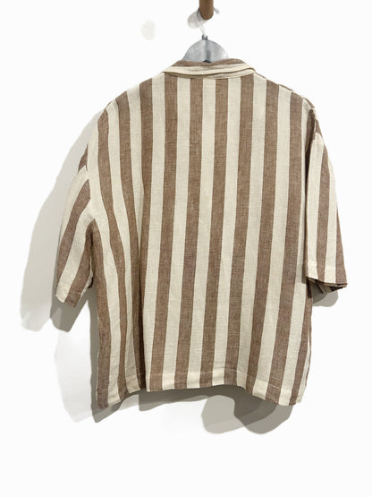 Faherty Palma Stripe Linen Camp Shirt in Cocoa Beach Stripe - XL