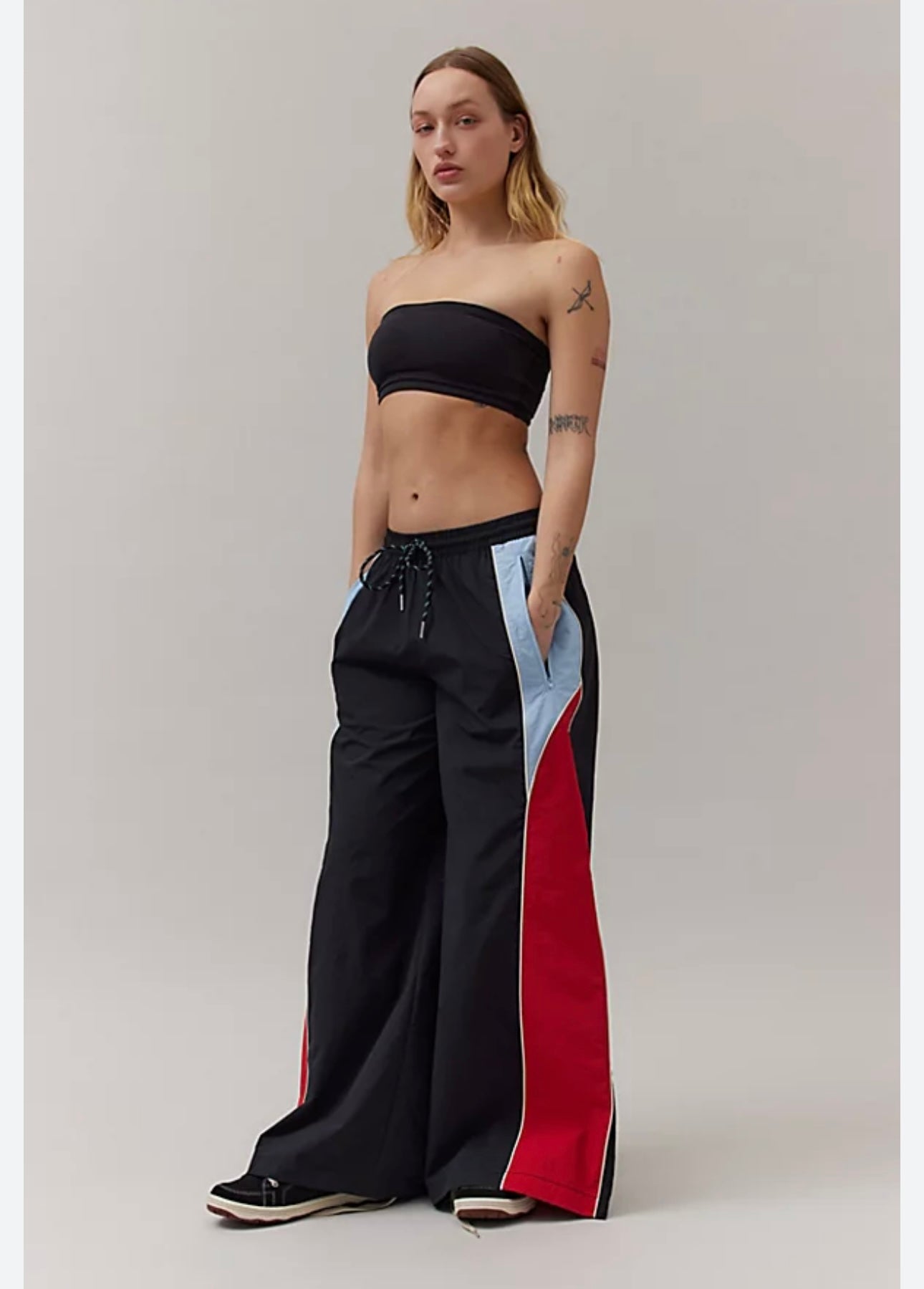 BDG Black/Red/Blue Colorblock Wide Leg Windbreaker Pants - Medium