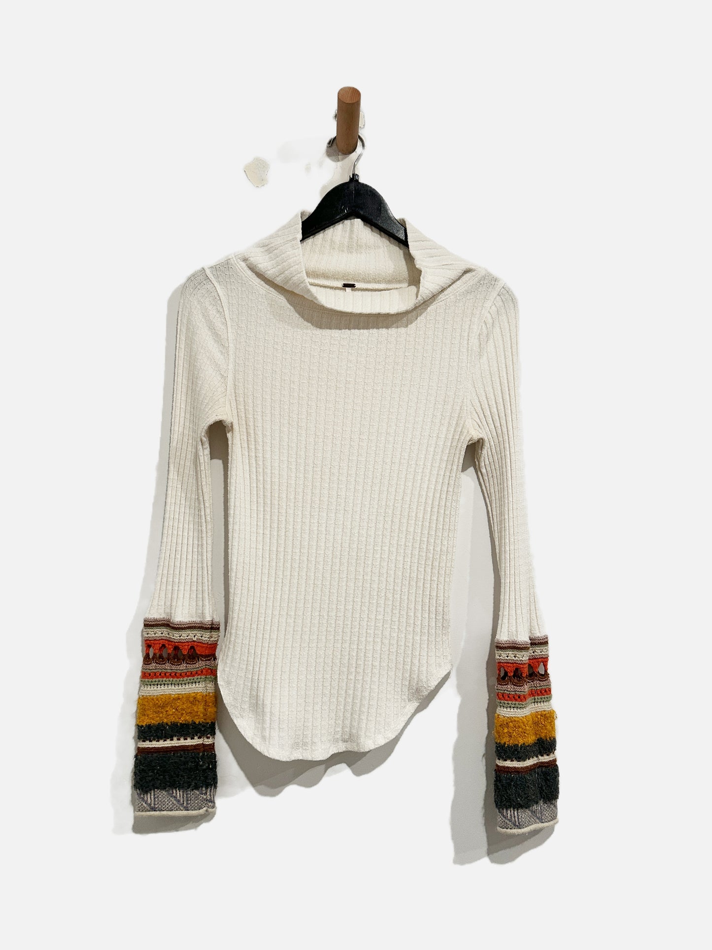 Free People Mixed Up Cuff Ivory Thermal Long Sleeve Top - Medium