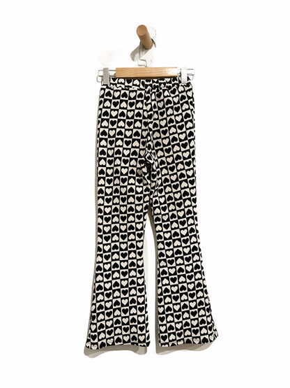 Dream Girl Black and White Heart Flare Pants - 7