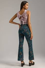 Anthropologie Maeve The Margot Kick-Flare Cropped Pants in Blue Print - XL