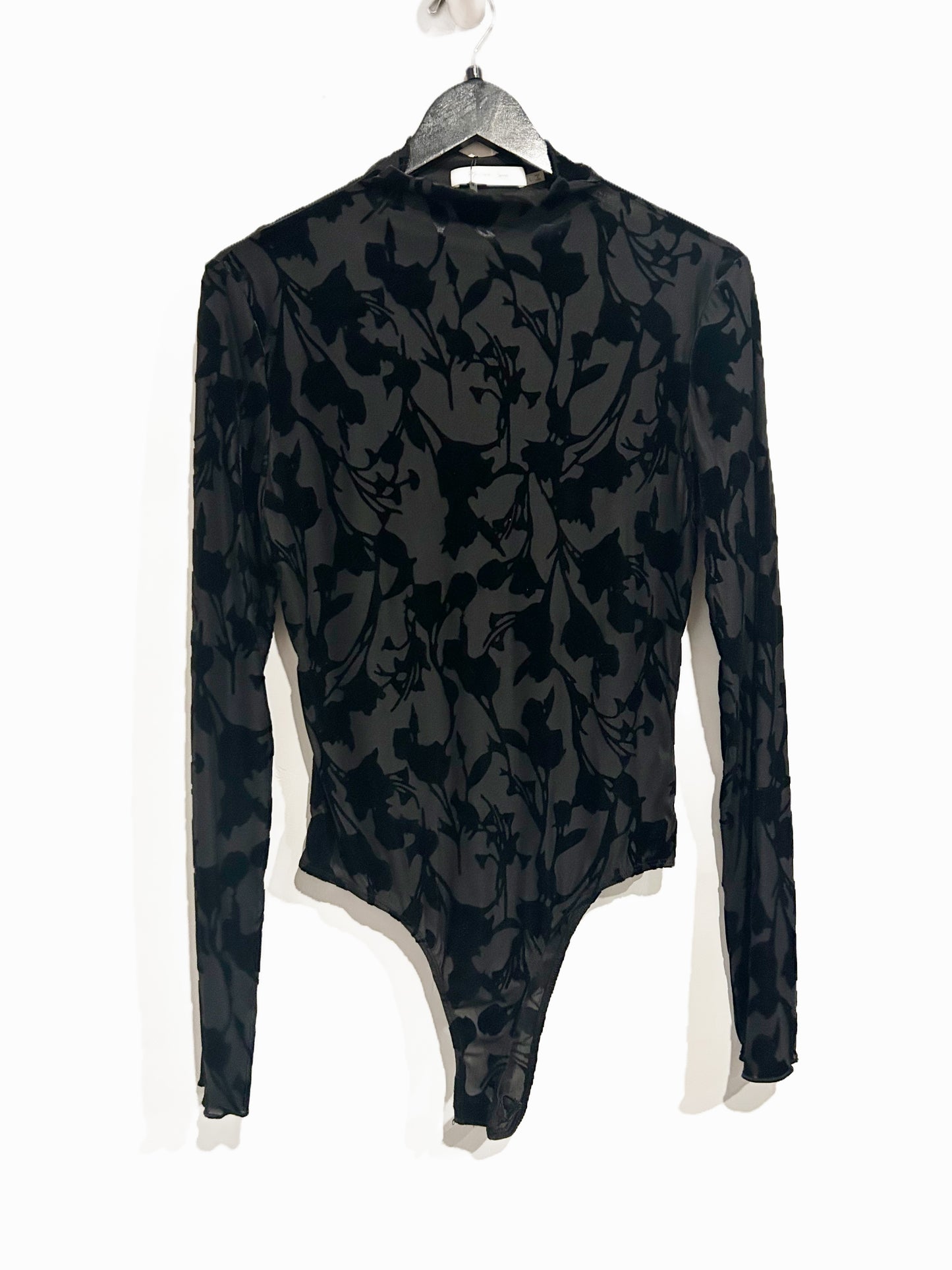 Mustard Seed Black Floral Velvet Bodysuit - Large