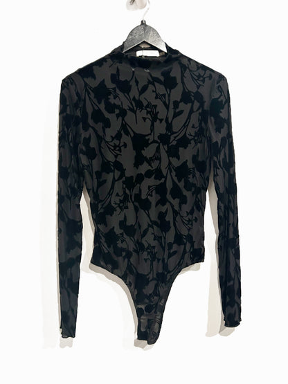Mustard Seed Black Floral Velvet Bodysuit - Large