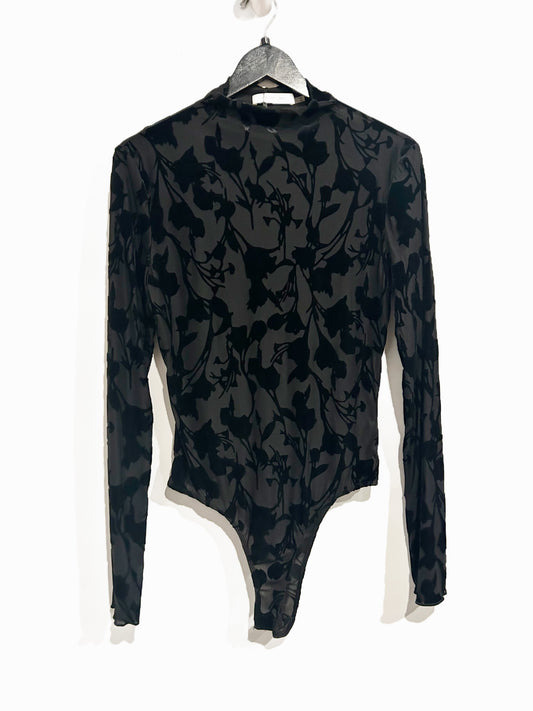Mustard Seed Black Floral Velvet Bodysuit - Large