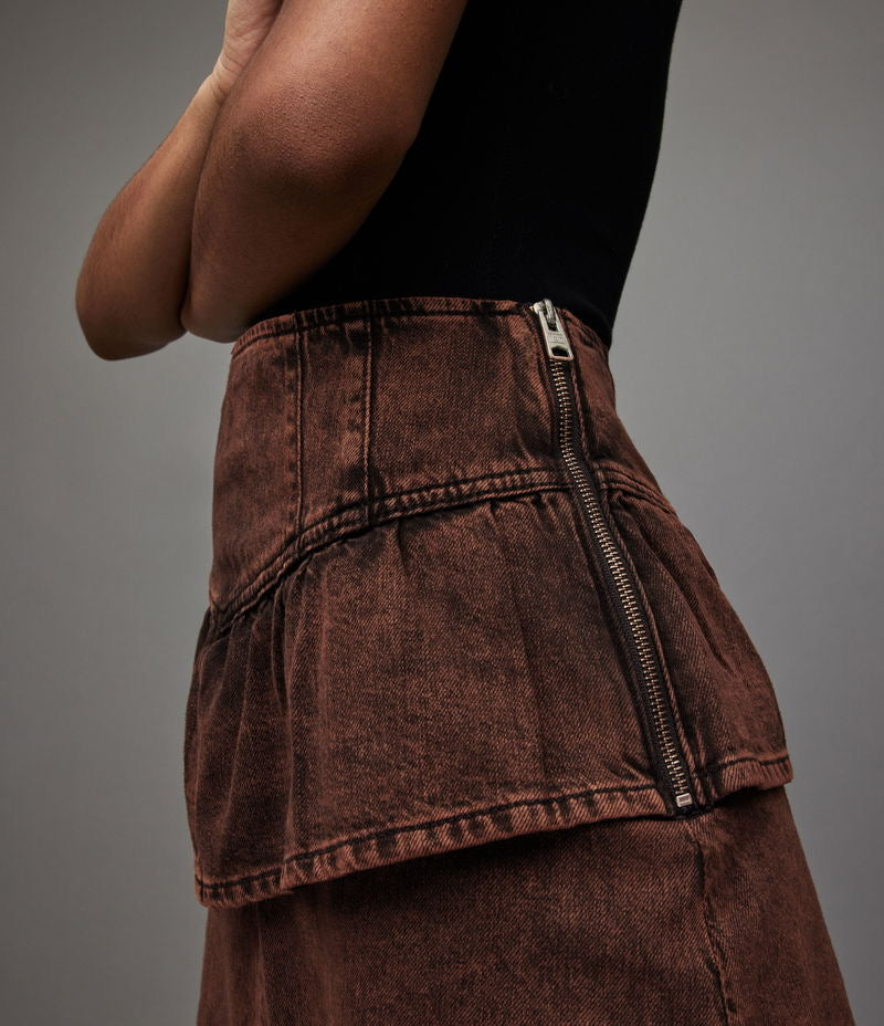 All Saints Andy Denim Skirt in Acid Brown - 2