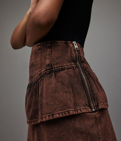 All Saints Andy Denim Skirt in Acid Brown - 2