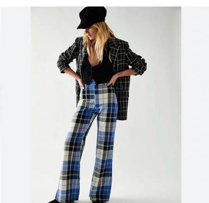 Free People Blue Jules Plaid Pants - 6