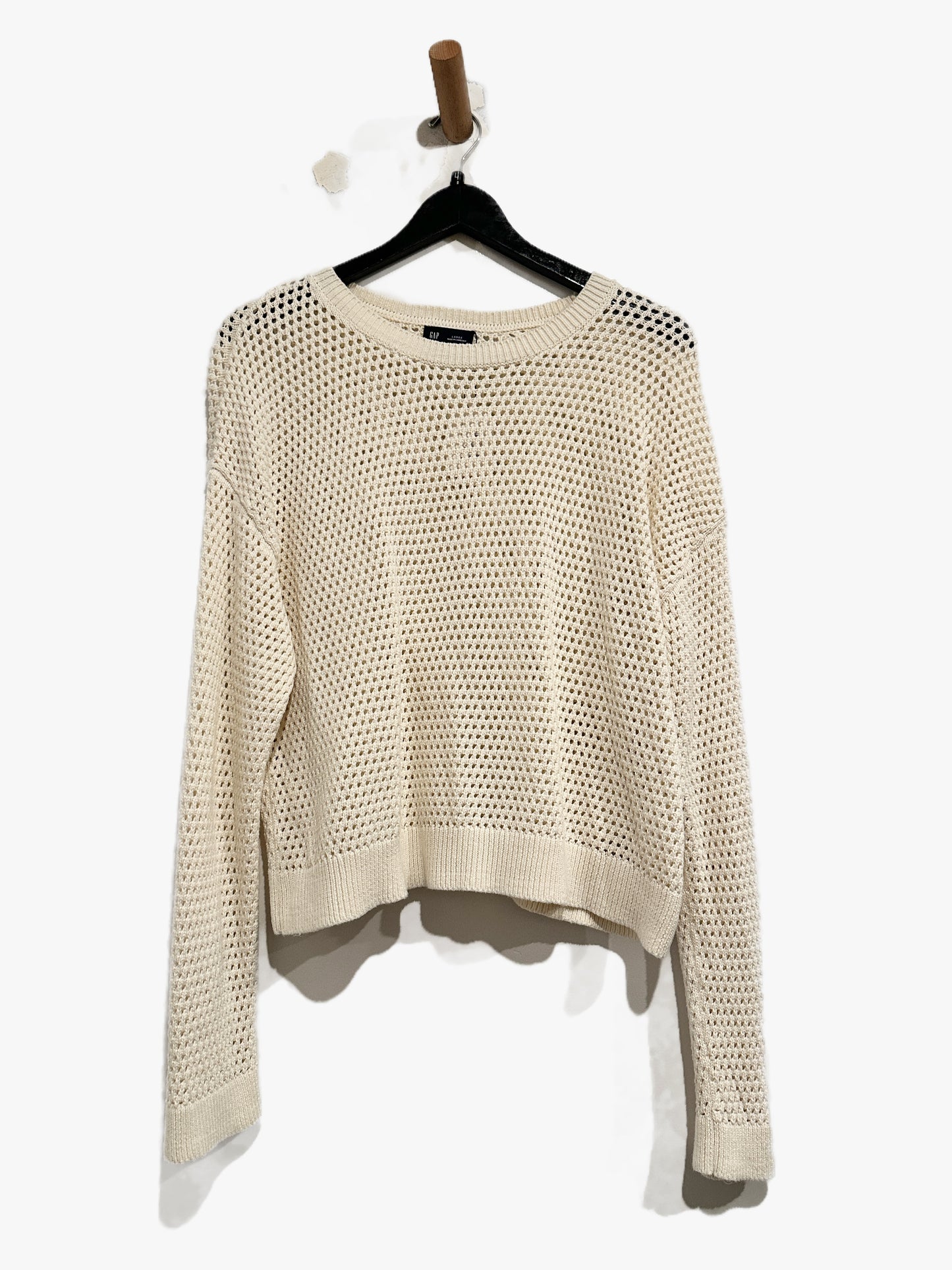 Gap Cotton Crochet Relaxed Sweater in Ivory Frost - Large