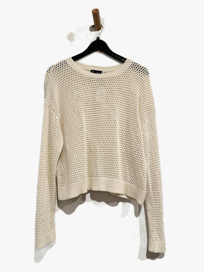Gap Cotton Crochet Relaxed Sweater in Ivory Frost - Large