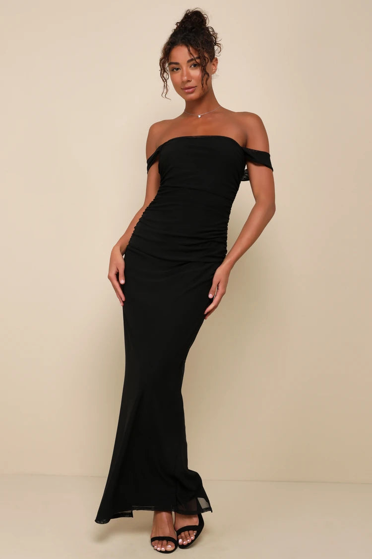 Lululs Black Mesh Bodycon Maxi Dress - Medium