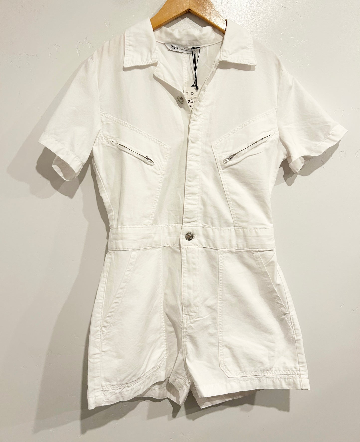Zara White Short Sleeve Romper - XS